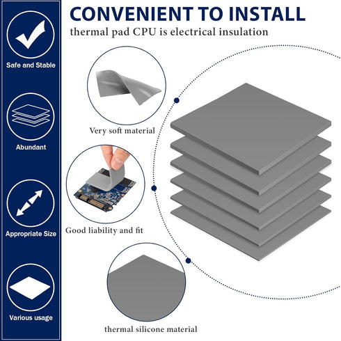 6 Pcs Thermal Pad 100 x 100 mm, 0.5 mm, 1 mm, 1.5 mm, 2 mm, 2.5 mm, 3 mm Heat Resistant Conductive Silicone Pad Thermal Pads Conductivity 6.0 W/M ...