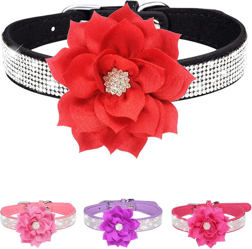 Rhinestone Dog Collar for Small Medium Dogs Black Small Dog Collar for Girl Female Dogs Flower Puppy Collar for Summer Spring Wedding Puppy Neckla...