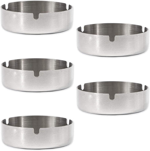 Juvale 5 Pack Stainless Steel Ashtrays for Cigarettes, Outdoor, and Indoor - Round Patio Ashtray - 3 Slots Each (4 x 4 x 1.2 In Ash Trays)...