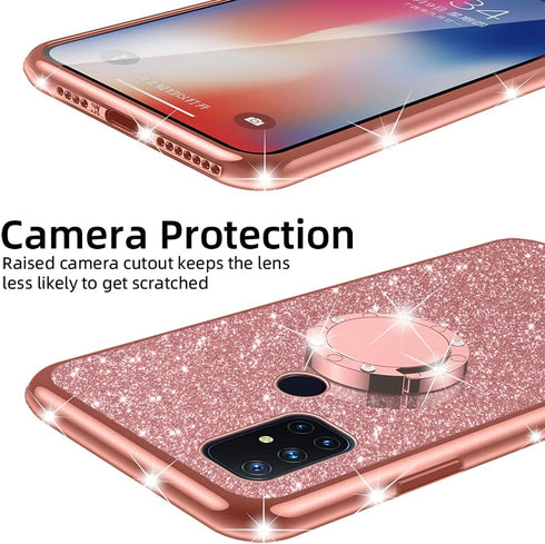 nancheng for OnePlus Nord N10 5G Phone Case, Case for Nord N10 5G Girls Women Cute Soft Silicone Pink Case with Ring Stand Strap Lanyard Shockproo...
