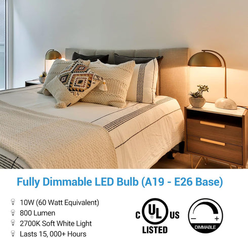 DEWENWILS 10-Pack Dimmable LED A19 Light Bulb, Soft White Light with Warm Glow, 800 Lumen, 2700K, 10W (60 Watt Equivalent), E26 Medium Screw Base,...