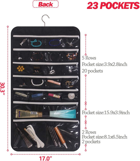DIOMMELL Hanging Jewelry Organizer 47 Pockets with Zipper for Earrings Necklace Bracelet Ring Accessory Display Storage Bag Travel Holder Box...