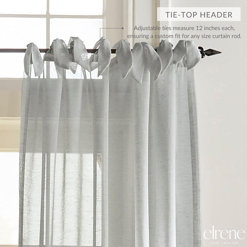Elrene Home Fashions Vienna Sheer Tie-Top Window-Curtain Panel, 52 in x 95 in (1 Panel), Light Gray...