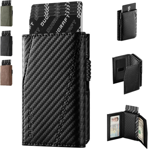 DUGRAFT ?????????????? Card Holder Wallet with ID Window,Magnetic Closure Leather Mens RFID Blocking Minimalist Pop-Up Wallet Aluminum Metal Credi...