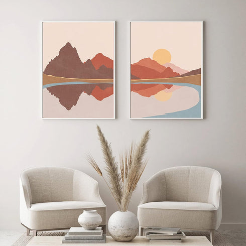 Bankrenart Nature Landscape Wall Art Prints Mid Century Boho Wall Decor Mountain Sun Lake Wall Art Modern Canvas Prints Abstract Artwork Poster fo...