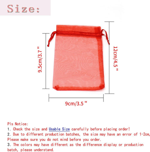 100Pcs Red Organza Gift Bags 3.5x4.5, Small Christmas Candy Bags with Drawstring for Baby Shower, Wedding, Party Favor Pouches...