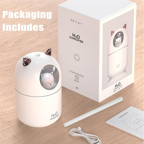 Small Humidifier Cute Portable Cool Mist Humidifier 300ML 7 Color Night Light USB Air Humidifier for Bedroom Office Desk Car Plants Travel (White)...