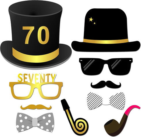 70th Birthday Party Photo Booth Props with Stick (50Counts) for Her Him Funny Chic 70th Birthday Black and Gold Decorations, Konsait 70 Happy Birt...
