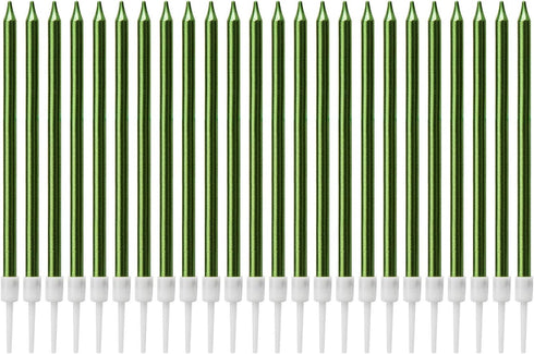 Luter Metallic Candle Long Green Candle Birthday Candles with Holder Cake Candles for Wedding Birthday Party Decoration (24 Pieces)...