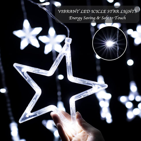 Star Curtain Lights for Bedroom - Plug-in 9ft 138 LED Fairy Twinkle Lights with 12 Star Drops, Connectable Window Lights with Remote 8 Lighting Mo...