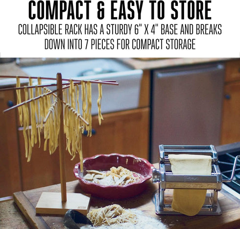 Weston Bamboo Pasta Drying Rack (53-0201), 10 Drying Arms, 16" Tall, 14" Wide, Stores Flat...