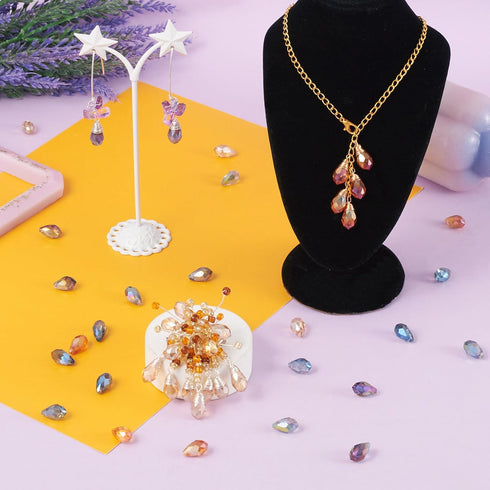 Craftdady 50Pcs Teardrop Glass Beads Faceted Mixed Colors Lustered Drop Spacer Loose Beads 8x13mm Briolette Top Drilled for Jewelry Craft Making...