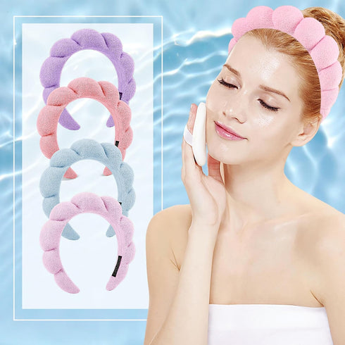 Spa Headband Face Wash Bubble Skincare Set, Makeup Skin Care Hair Accessories For Women, Sponge Puffy Grwm Get Ready Hair Band, Self Care Gifts Fo...