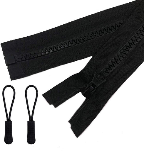 2pcs 30inch Separating Bottom Zipper #5 Black Plastic Jacket Zippers with Zipper Pulls for Coats, Bags, Jackets, and Other Sewing Crafts (30 inch)...