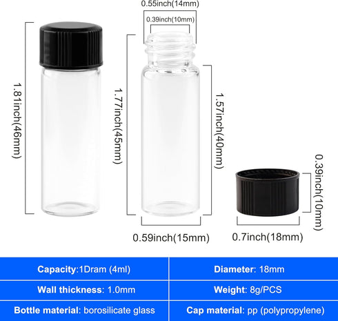 10PCS 4ml Clear Glass Vials with Screw Caps and PE pad, 1 Dram Small Lab Sample Vials with Lids, Leak-Proof Liquid Storage Empty Vial (with Droppe...