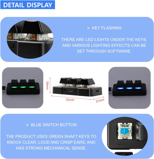 3 Key Macropad,RGB Backlit Programmable Macropad Mechanical Keyboard One Handed Macro Mechanical Keyboard USB Shortcut Multifunction Keyboard(Blac...