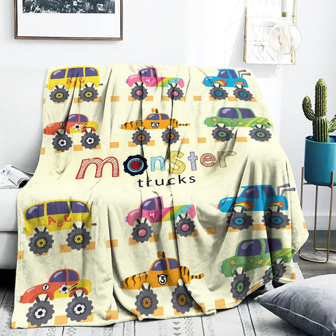 Monster Trucks Blanket for Baby Boys, Yellow Car Throw Blanket for Toddler Boys, Monster Trucks Throw Blanket, Soft Fleece Car Blanket for Boys Ki...