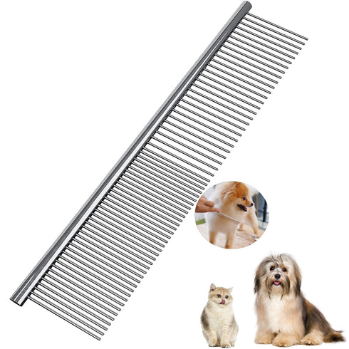 Dog Comb, Metal Dog Grooming Combs with Rounded Ends Stainless Steel Teeth for Grooming Matting Cats Dogs Comb Brush Tool for Long Haired Pets Gen...