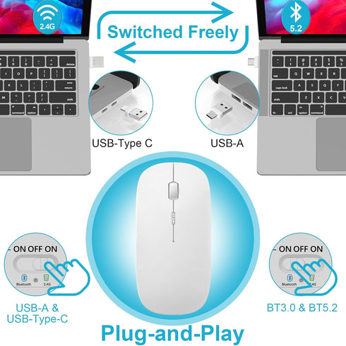 Bluetooth Wireless Mouse for MacBook Air Mac Pro Laptop Computer iPad Pad PC Optical Rechargeable Silent Mouse with Dual Mode Switch Mouse Bluetoo...