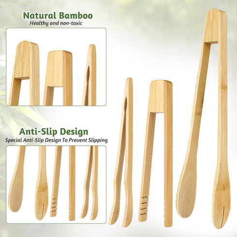 Bamboo Tongs, 3 Pcs Wooden Tongs Toaster Tongs Set Serving Tongs Reusable Wood Cooking Tongs Bamboo Cooking Utensils for Home Kitchen Picking Up T...