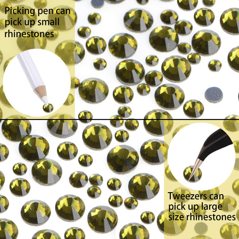 LPBeads 6400 Pieces Hotfix Rhinestones Olivine Flat Back 5 Mixed Sizes Crystal Round Glass Gems with Tweezers and Picking Rhinestones Pen...