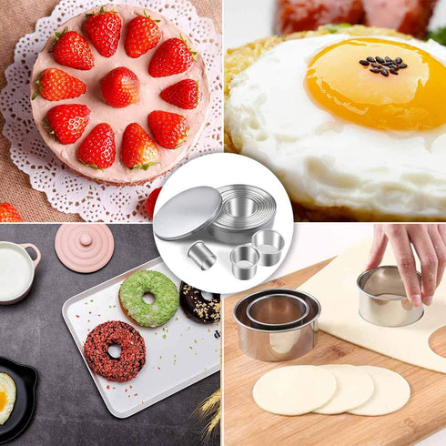 12 Pieces Round Cookie Cutters Set Stainless Steel Cookie Cutter Set Biscuit Plain Edge Round Cutters Circle Baking Metal Ring Molds Metal Ring Ba...