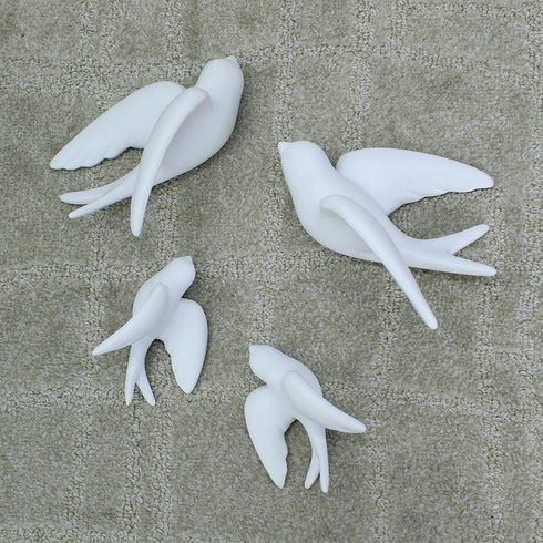 Pair Ceramic Birds Sparrows Swallows Dove White Wall Mounted Decor Hanging for Bathroom Livingroom Garden Wall Sculptures, Small...