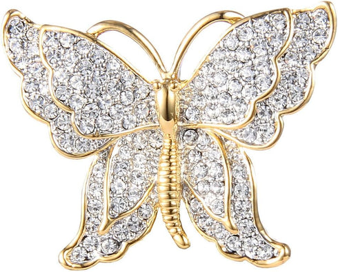 EVER FAITH Gold-Tone Austrian Crystal Dazzling Double Layer Wing Butterfly Brooch Pin Clear...