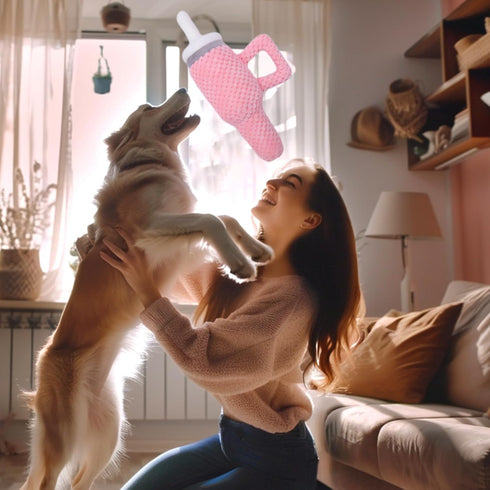 Palksky Cute Pink Tumbler with Handle Dog Toys for Stanley Cup,Upgrade Interactive Dog Toys for Aggressive Chewers,Funny Girl Dog Stuff Toy, Plush...