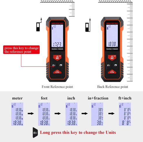 Laser Measure,196Ft Laser Measurement Tool Ft/in/M Unit Switch with LCD Backlit Laser Tape Measure,Digital Laser Measuring Tape Includes Pythagore...