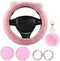 1 Sets 6 Pieces Fluffy Steering Wheel Cover for Women Girls, Includes Soft Fur Steering Wheel Cover Car Coaster Plush Keychain Rhinestone Ring Sti...