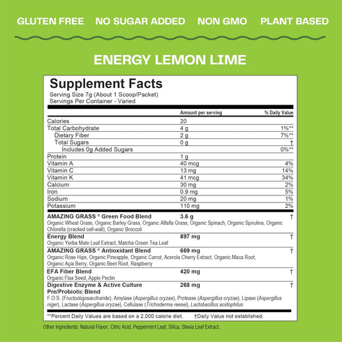 Amazing Grass Greens Blend Energy: Smoothie Mix, Super Greens Powder & Plant Based Caffeine with Matcha Green Tea & Beet Root Powder, Lemon Lime, ...