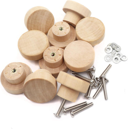 binifiMux 10-Pack 1-3/8 Inches Round Wood Unfinished Dresser Drawer Pulls Handles Knobs for Cabinet Cupborad...