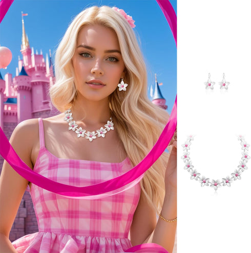 Flyonce Prom Jewelry Daisy Flower Necklace with Earrings Set for Women, Movie Doll Cosplay Jewelry Set Dress Up Accessories for Prom Dress...