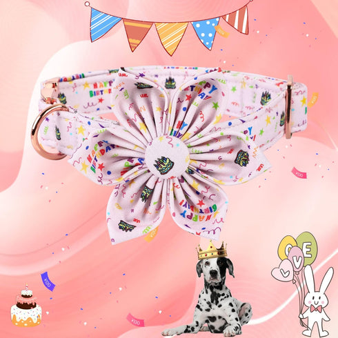 Elegant little tail Birthday Dog Collar, Cute Detachable Dog Collar with Flower, Gift Pet Collar Adjustable Dog Collar for Small Dog...