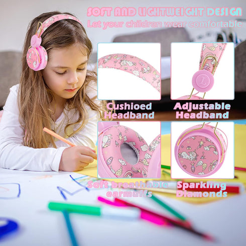 SVYHUOK Unicorn Bluetooth Headphones for Kids Girls, Pink Cat Ear Wireless Headset with Microphone, Safe Volume Limited 85db POM Over-Ear Headset ...