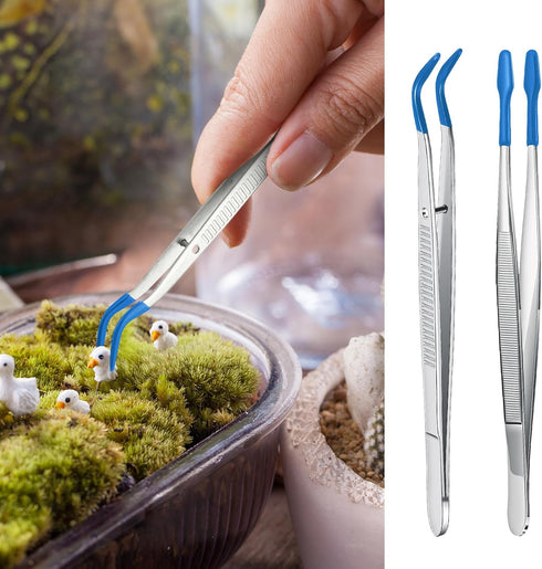 2 Pieces Tweezers with Rubber Tips Set PVC Rubber Coated Tips Bent and Straight Flat Tip Tweezers Stamp Coins Jewelry Hobby Crafts Industrial Elec...