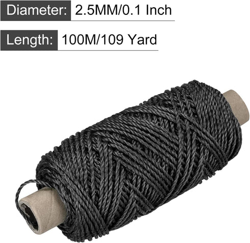 MECCANIXITY Twisted Mason Line Nylon Twine String Cord Black 100M/109 Yard 2.5MM Dia for Netting, Landscaping, Home Improvement, DIY Projects, Cra...