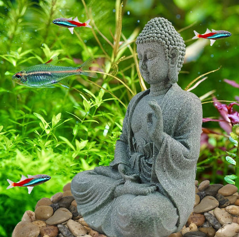 Meditating Buddha Statue Natural Sandstone Buda Sculptures for Fish Tank Aquarium Decorations Home Zen Garden Bonsai Ornament Decor, Gifts (Fearle...