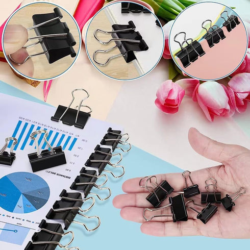 340PCS Paper Clips Binder Clips Teacher Supplies for Classroom Paperclips Small Binder Clips Paper Clips Assorted Sizes, School, Office (Black)...