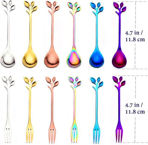 Gold Leaf Coffee Spoon Set of 6, Ice-Cream Tea Stirring Spoons 4.7 Inches Retro Dessert Demitasse Espresso Spoons Stainless Steel Mini Cutlery Kit...