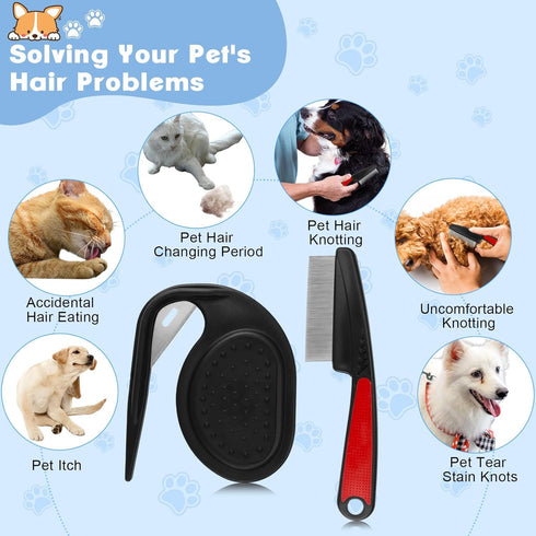 2PCS Flea Comb-Pet Knotting Comb, Tick Comb for Long Haired Pets- Remove Clumps Stainless Fine Tooth Dog Eye Comb Tear Stain Comb for Small Dogs C...