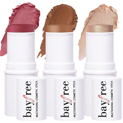 KIMUSE Multi Stick Trio Face Makeup, Cream Blush Stick for Cheeks & Lips, Contour Stick & Highlighter Makeup Sticks for All Skin...