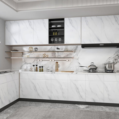 JSEVEM Grey White Marble Wallpaper Peel and Stick 15.74"×118.11" Granite Waterproof Contact Paper Self Adhesive Removable Decor Vinyl Wall Paper S...
