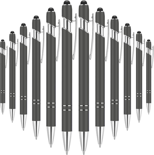 12 Pieces Ballpoint Pen with Stylus Tip, 1.0 mm Black Ink Metal Pen Stylus Pen for Touch Screens, 2 in 1 Stylus Ballpoint Pen (Gray and Silver)...