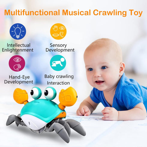 Crawling Crab Baby Toy,Tummy Time Baby Toys with Music and LED Light Will Automatically Avoid Obstacles,Build in Rechargeable Battery for Toddler ...