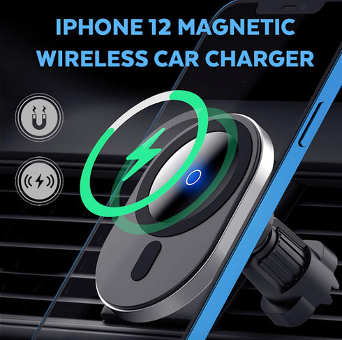 Aporia - Compatible for MagSafe Car Charger Apple iPhone +12 Mini Pro Max Plus | Phone Mount Charger for Magnetic Wireless Fast Qi Charging (Black...