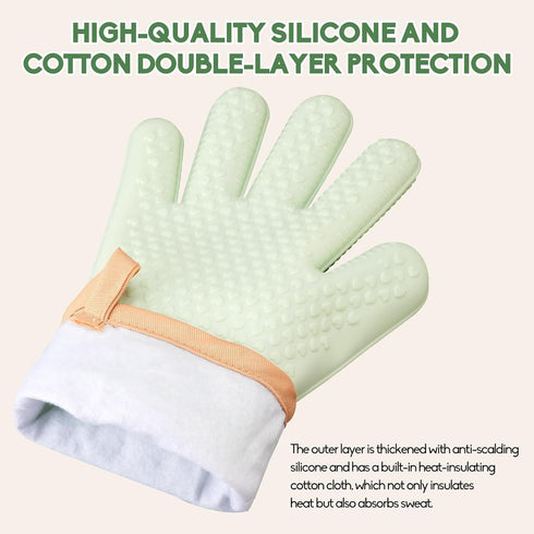 Silicone Oven Mitts and Pot Holders Heat Resistant Kitchen Green Oven Mits Mittens Set Ove Oven Gloves Original with Fingers for Grill BBQ Baking ...
