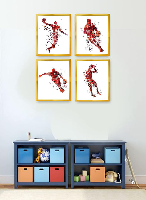 Summit Designs Watercolour Basketball Wall Art Prints - Particle Silhouette - Set of 4 (8 x 10) Poster Photos - Bedroom - Man Cave Decor...