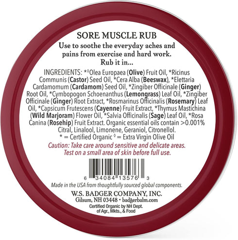 Badger - Sore Muscle Rub, Cayenne Pepper and Ginger, Organic Sore Muscle Rub, Warming Balm, Muscle Relief Balm, Warming Muscle Rub, Sore Muscle Ba...